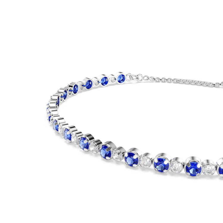 Matrix Tennis bracelet, Mixed round cuts, Blue, Rhodium plated