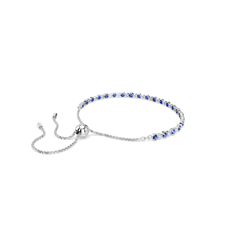 Matrix Tennis bracelet, Mixed round cuts, Blue, Rhodium plated