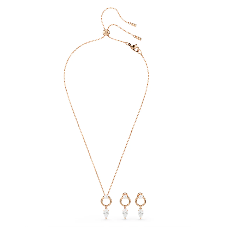 Mesmera set, Pear cut, White, Rose gold-tone plated