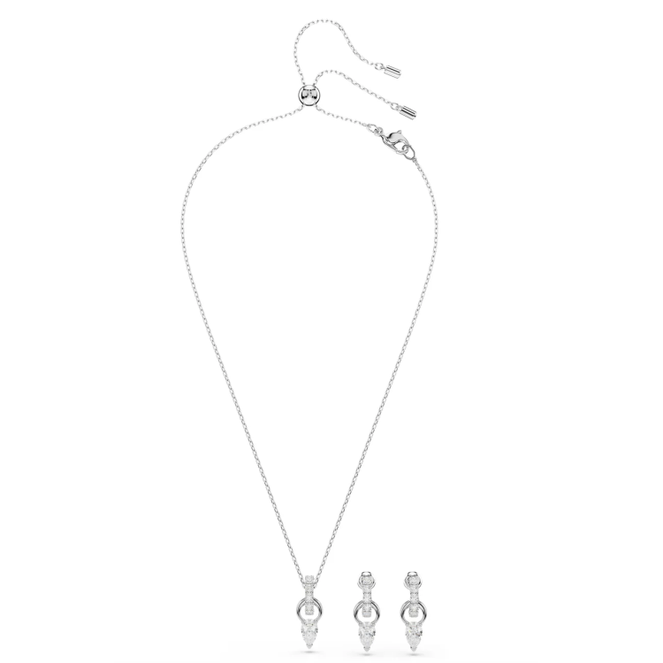 Mesmera set, Pear cut, White, Rhodium plated