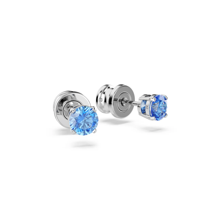 Silla stud earrings Round cut, Blue, Rhodium plated