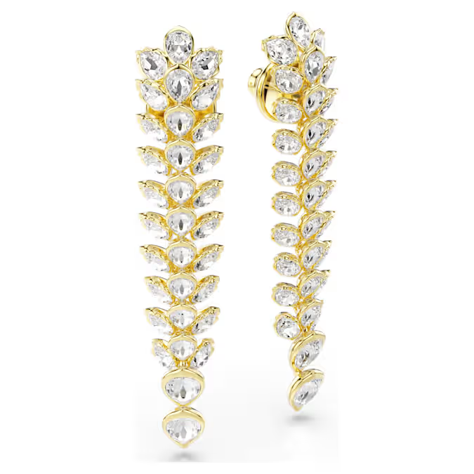 Idyllia drop earrings Mixed cuts, Long, White, Gold-tone plated