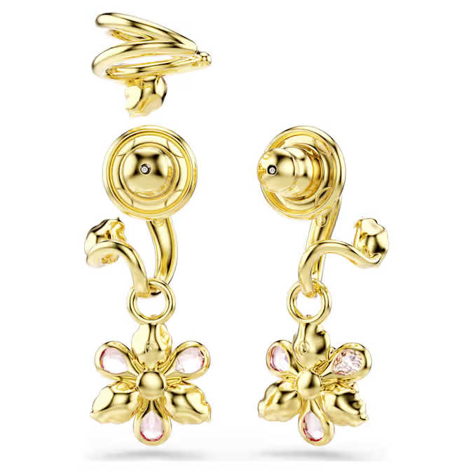 Idyllia earrings Set (3), Mixed cuts, Flower, Multicolored, Gold-tone plated