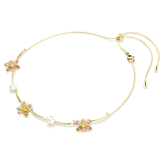 Idyllia necklace Crystal pearl, Mixed cuts, Flower, Multicolored, Gold-tone plated