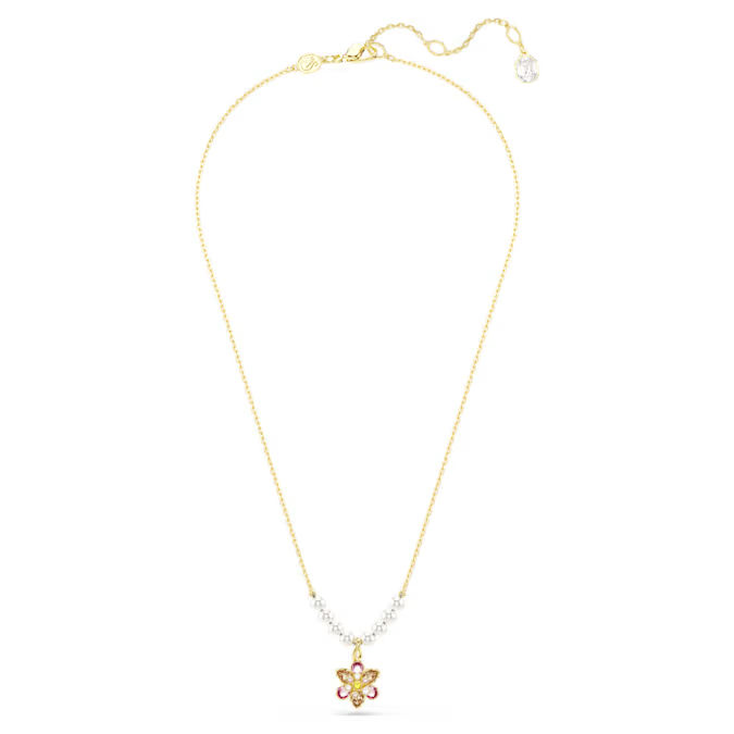 Idyllia pendant Crystal pearl, Mixed cuts, Flower, Multicolored, Gold-tone plated