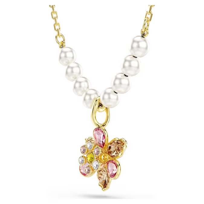 Idyllia pendant Crystal pearl, Mixed cuts, Flower, Multicolored, Gold-tone plated