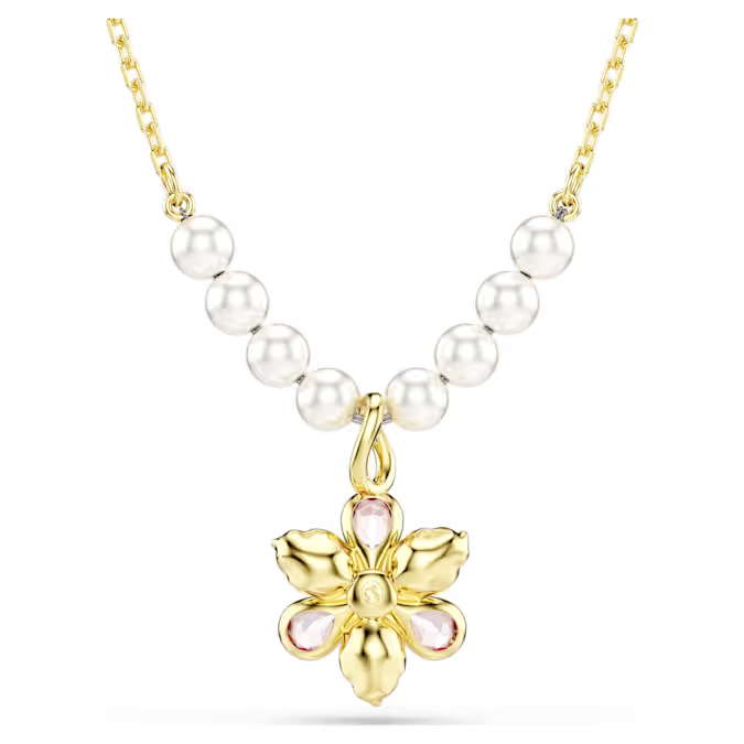 Idyllia pendant Crystal pearl, Mixed cuts, Flower, Multicolored, Gold-tone plated