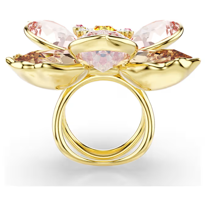 Idyllia motif ring Mixed cuts, Flower, Multicolored, Gold-tone plated