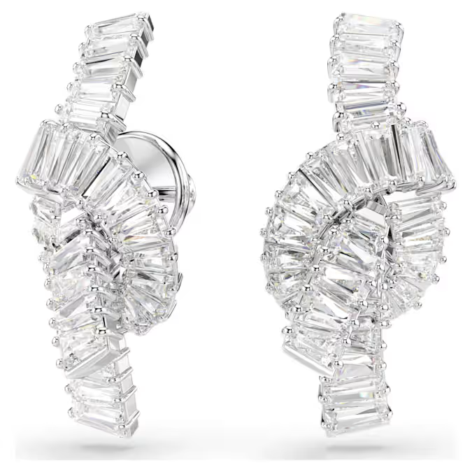 Matrix earrings Baguette cut, Knot, White, Rhodium plated