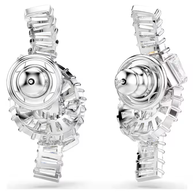 Matrix earrings Baguette cut, Knot, White, Rhodium plated