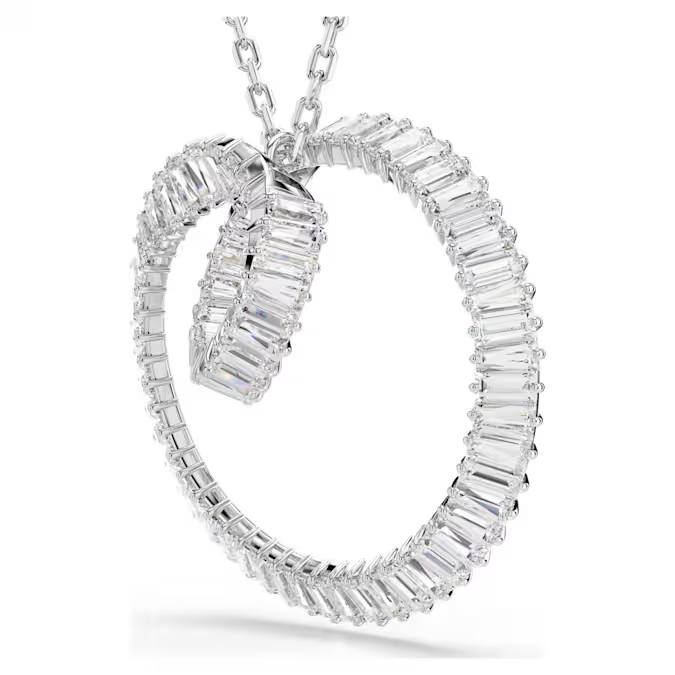 Matrix pendant Baguette cut, White, Rhodium plated