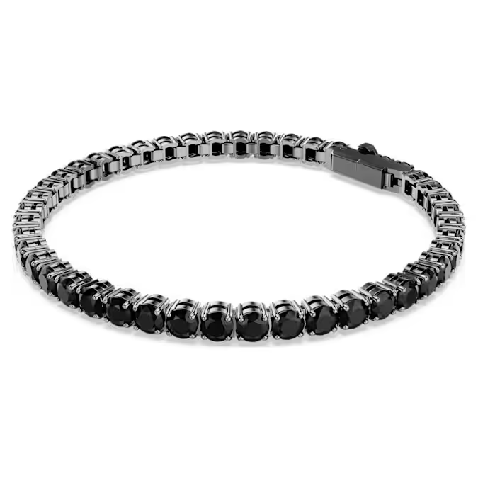 Matrix Tennis bracelet Round cut, Black, Ruthenium plated
