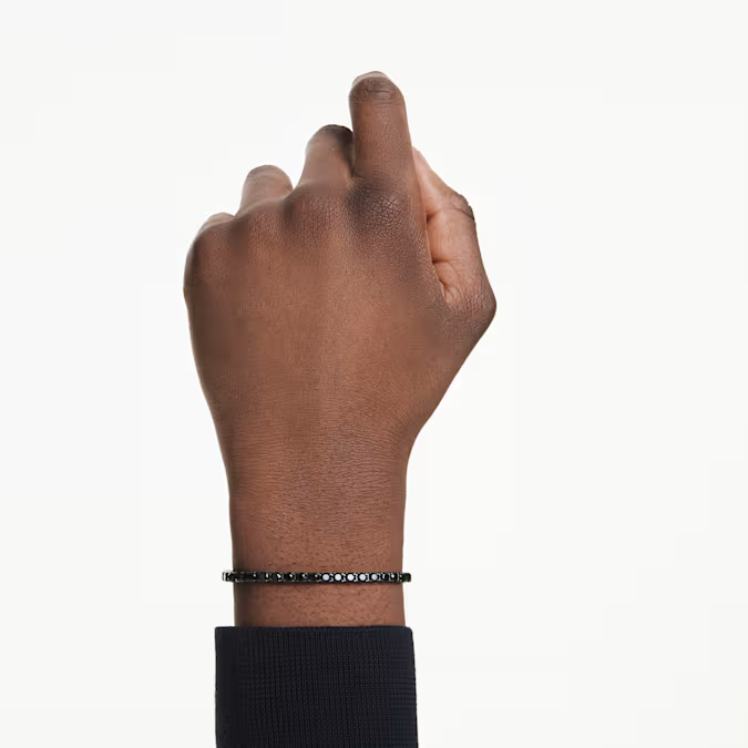 Matrix Tennis bracelet Round cut, Black, Ruthenium plated