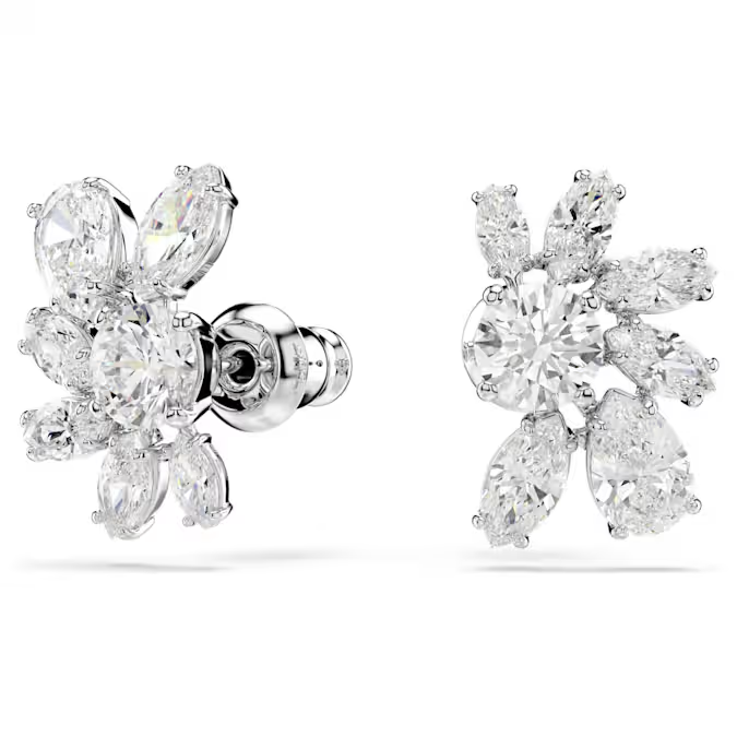 Mesmera stud earrings Mixed cuts, Flower, White, Rhodium plated