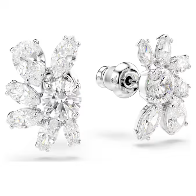 Mesmera stud earrings Mixed cuts, Flower, White, Rhodium plated
