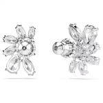 Mesmera stud earrings Mixed cuts, Flower, White, Rhodium plated