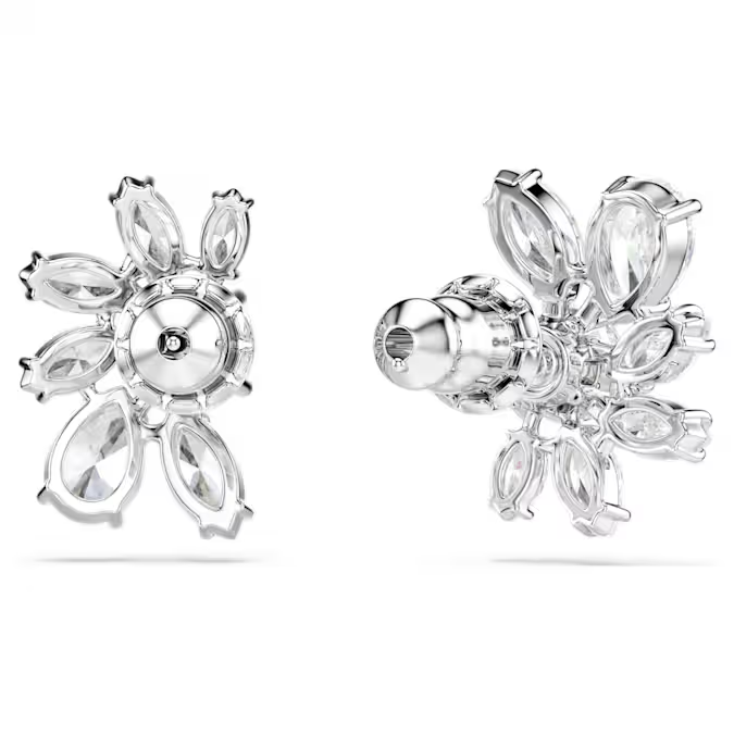 Mesmera stud earrings Mixed cuts, Flower, White, Rhodium plated
