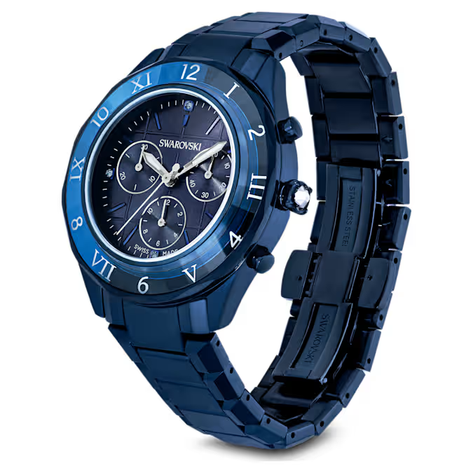 Dextera chrono watch 39mm, Swiss Made, Metal bracelet, Blue, Blue finish