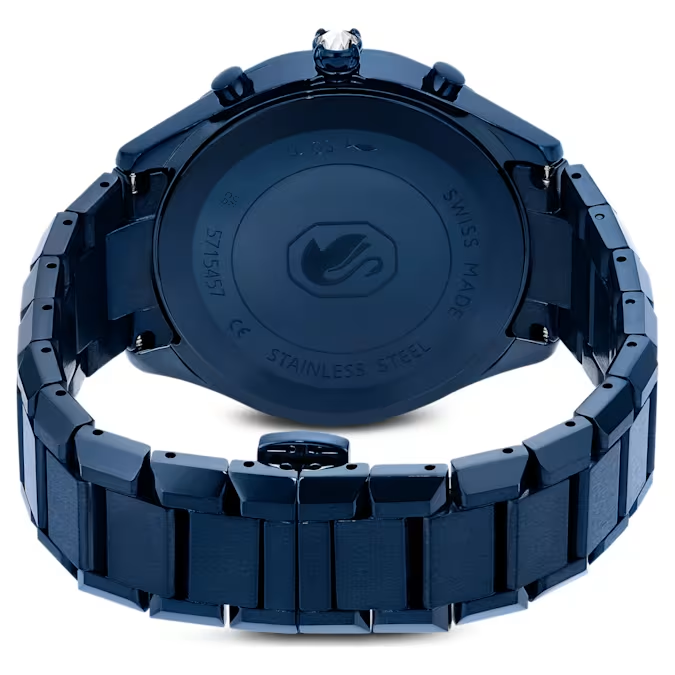 Dextera chrono watch 39mm, Swiss Made, Metal bracelet, Blue, Blue finish