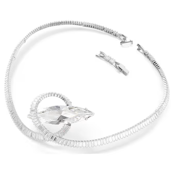 Matrix choker Baguette cut, White, Rhodium plated