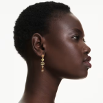 Gema drop earrings Asymmetrical design, Mixed cuts, Long, Yellow, Gold-tone plated