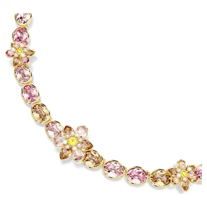 Idyllia necklace Mixed cuts, Flower, Multicolored, Gold-tone plated