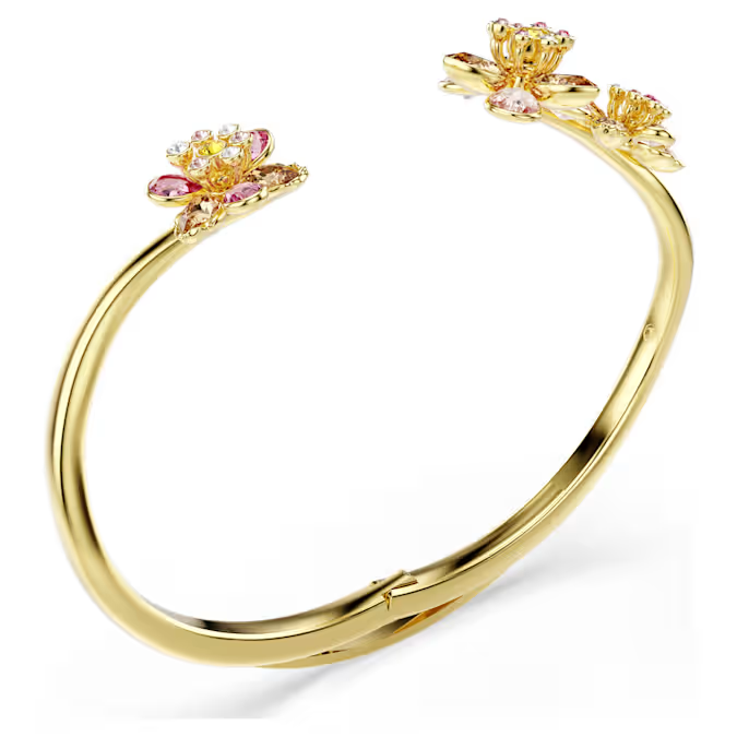 Idyllia bangle Mixed cuts, Flower, Multicolored, Gold-tone plated