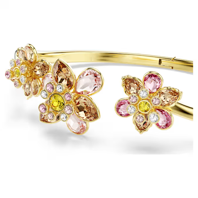 Idyllia bangle Mixed cuts, Flower, Multicolored, Gold-tone plated