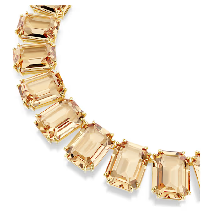 Millenia Tennis necklace Oversized crystals, Octagon cut, Caramel, Gold-tone plated