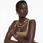 Millenia Tennis necklace Oversized crystals, Octagon cut, Caramel, Gold-tone plated