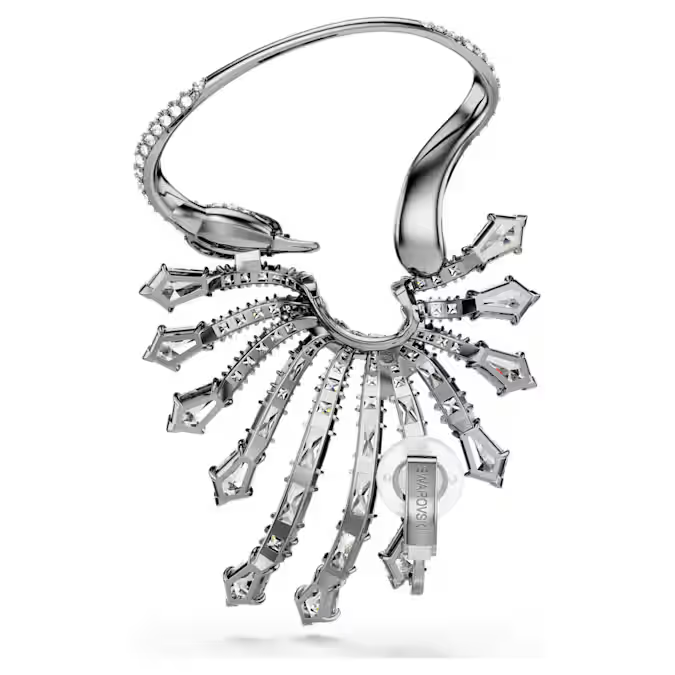 The Vienna Collection ear cuff Swan, White, Ruthenium plated