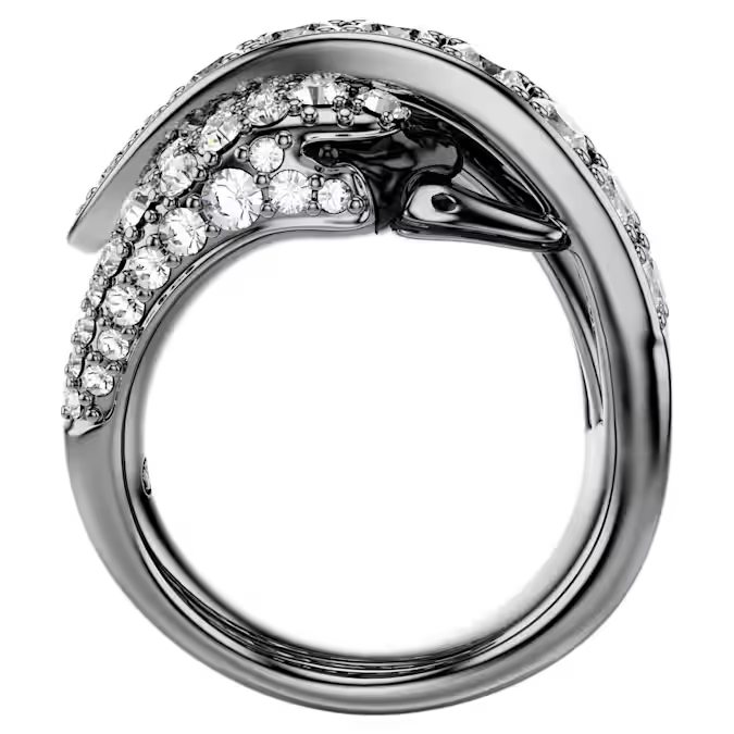 The Vienna Collection ring Swan, White, Ruthenium plated