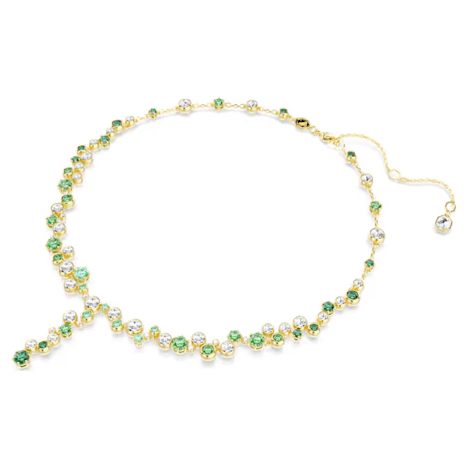 Constella Y necklace Mixed cuts, Green, Gold-tone plated