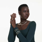 Constella Y necklace Mixed cuts, Green, Gold-tone plated