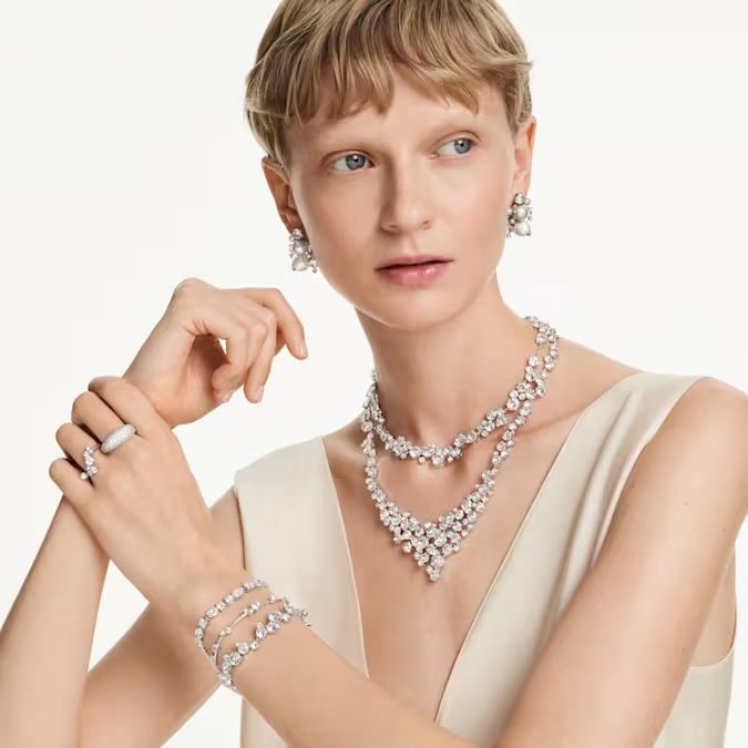 Constella bracelet Mixed cuts, White, Rhodium plated