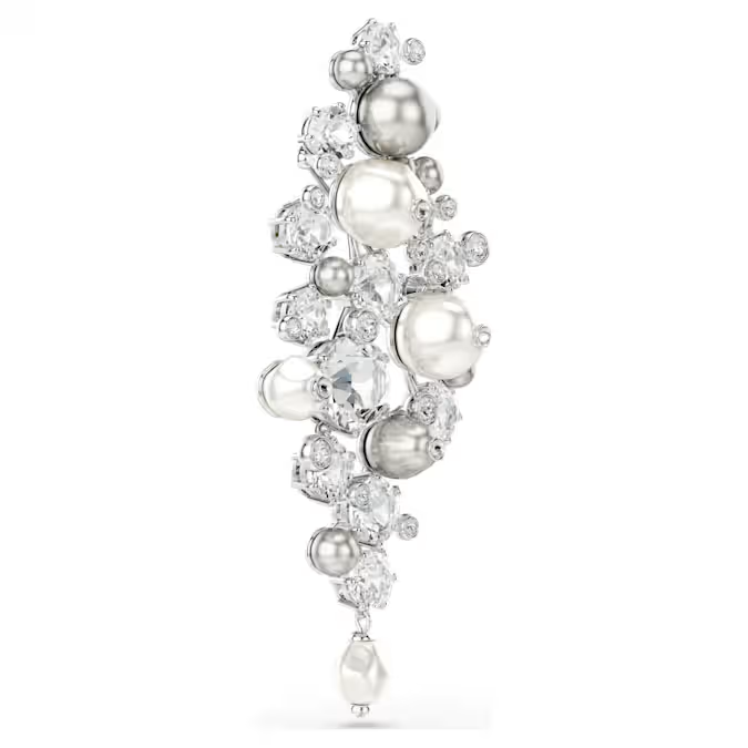 Constella brooch Crystal pearl, Round cut, White, Rhodium plated