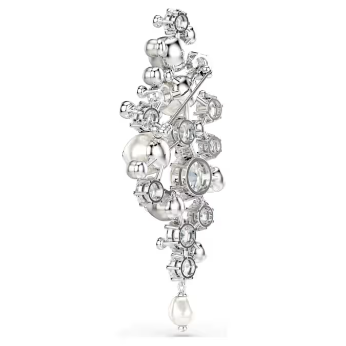 Constella brooch Crystal pearl, Round cut, White, Rhodium plated