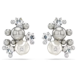 Constella earrings Crystal pearl, Round cut, White, Rhodium plated