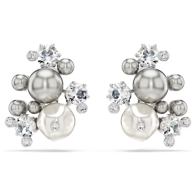 Constella earrings Crystal pearl, Round cut, White, Rhodium plated