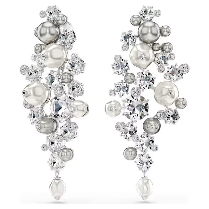 Constella earrings Crystal pearl, Round cut, White, Rhodium plated