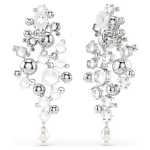 Constella earrings Crystal pearl, Round cut, White, Rhodium plated