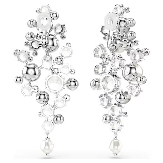 Constella earrings Crystal pearl, Round cut, White, Rhodium plated