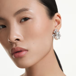 Constella earrings Crystal pearl, Round cut, White, Rhodium plated