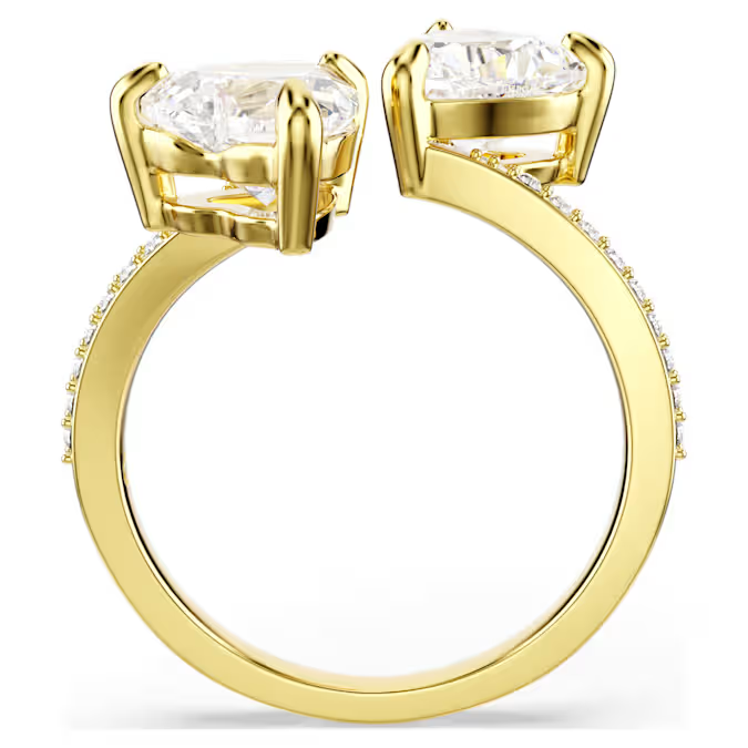 Mesmera open ring Heart cut, Pavé, White, Gold-tone plated