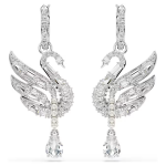 Swan earrings Swan, White, Rhodium plated