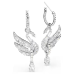 Swan earrings Swan, White, Rhodium plated