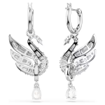 Swan earrings Swan, White, Rhodium plated
