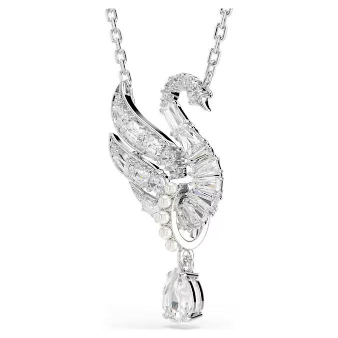 Swan pendant Swan, White, Rhodium plated
