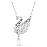 Swan pendant Swan, White, Rhodium plated