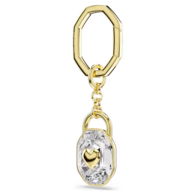 Key ring Oval cut, White, Gold-tone plated